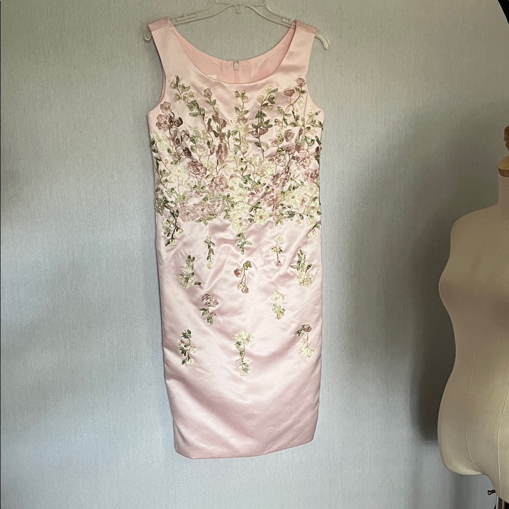Stacees Blush Pink Floral Embroidered sheath Dress - Picture 9 of 9